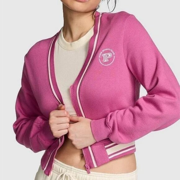 PINK Victoria's Secret Crop Sports Club Varsity Zip Jacket - Picture 2 of 5